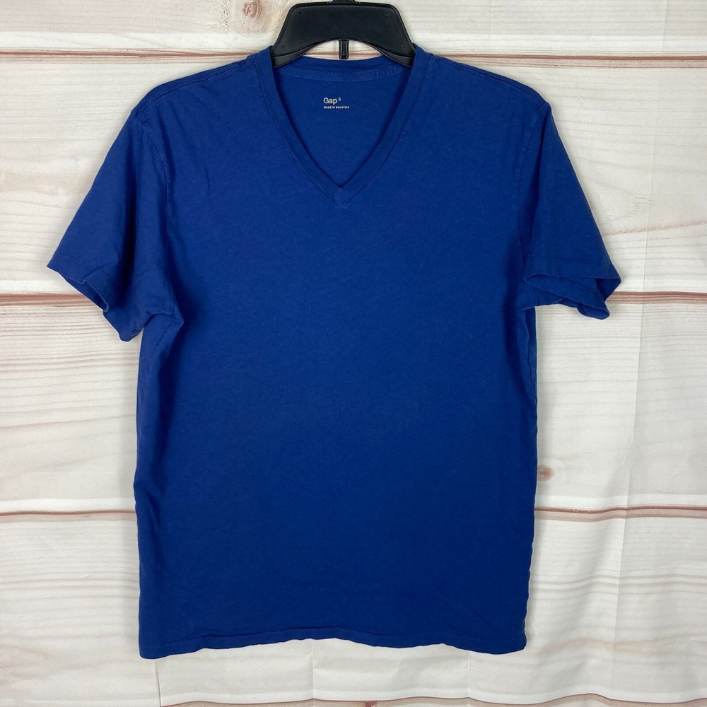 Gap T-Shirt Mens Small Blue V-Neck Top Short Sleeve Solid Basic 100% Cottonโ